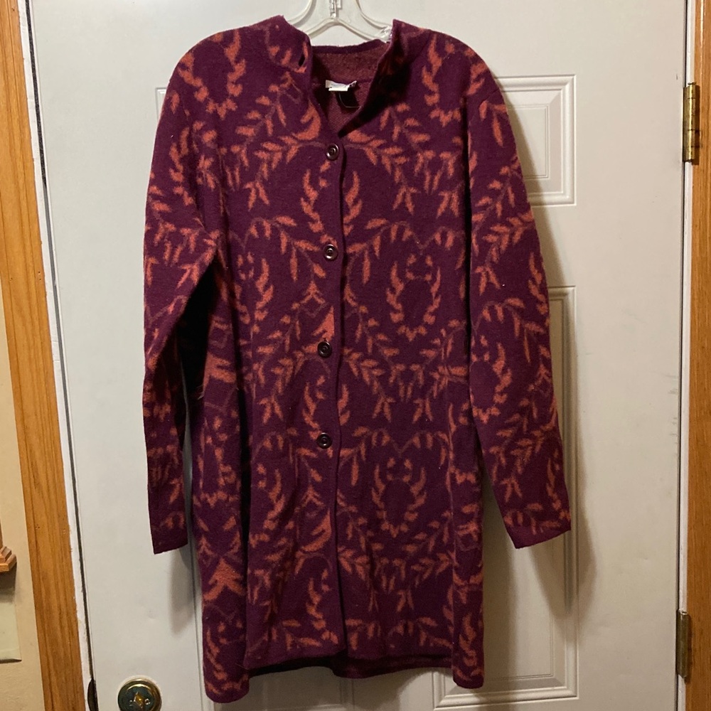 Sundance Women's Purple and Orange Patterned Coat/Sweater XL